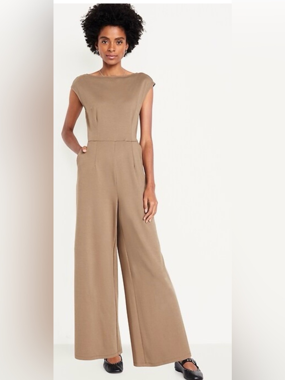 Old Navy Wide-Leg V-Back Jumpsuit in Taupe